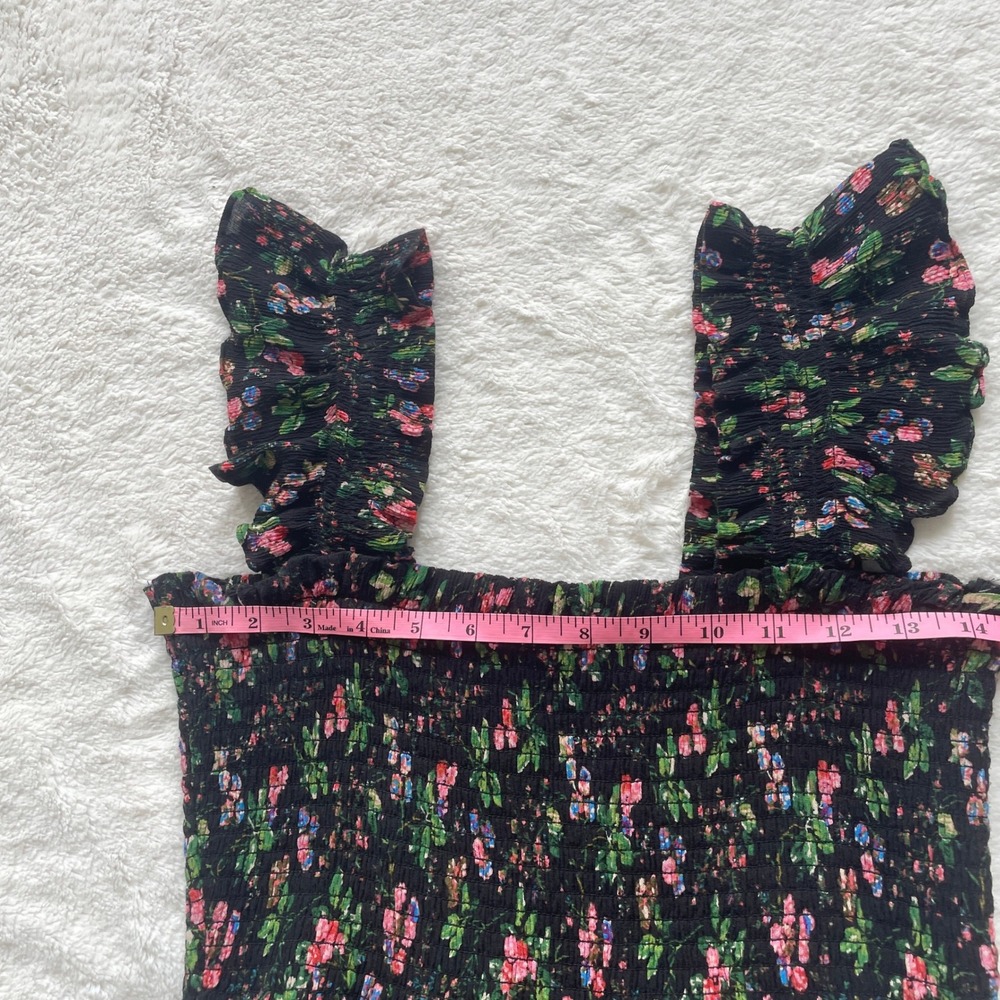 Floral Square-Neck Midi Dress - Black with Pink & Green Floral - Picture 5 of 8